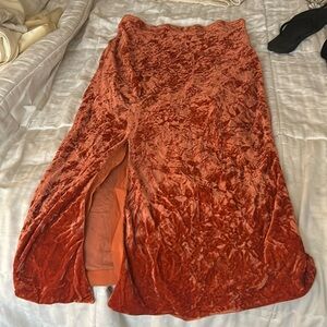 Maeve Velvet Maxi Skirt in Warm Orange